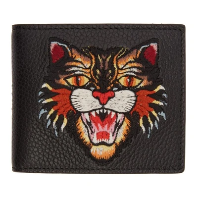 Gucci Rev D'orient Tiger Embroidered Leather Billfold Wallet In Black