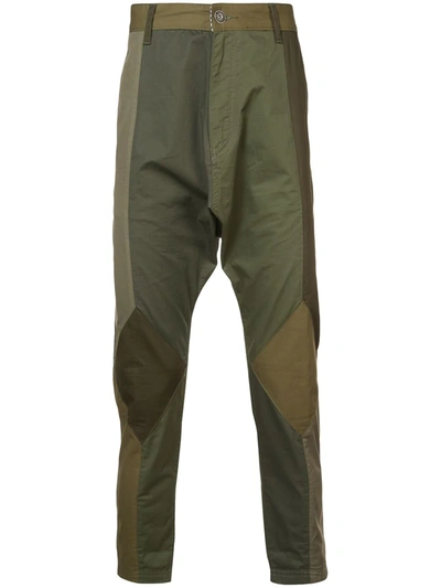 Mostly Heard Rarely Seen Patchwork Twill Dropped-inseam Trousers In Green
