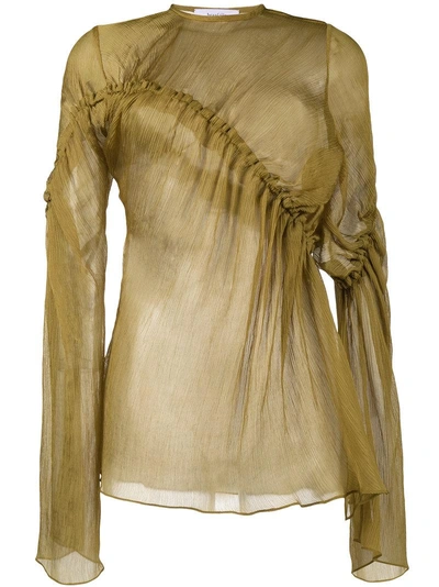 Beaufille Asymmetric Ruched Chiffon Blouse In Yellow