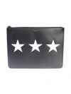 GIVENCHY BLACK LEATHER PRINTED EMBOSSED STARS POUCH,8497212