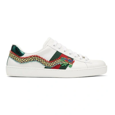Gucci Ace Watersnake-trimmed Embellished Leather Trainers In White