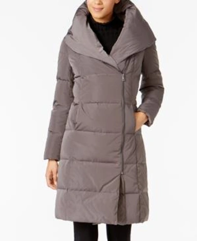Cole Haan Signature Asymmetrical Pillow-collar Down Puffer Coat In Carbon