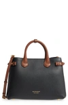 BURBERRY MEDIUM BANNER - DERBY HOUSE CHECK LEATHER SATCHEL - BLACK,4055832