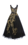 MARCHESA GOLD EMBROIDERED TULLE GOWN,M21826