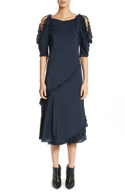 Burberry Didi Cold Shoulder Silk Midi Dress In Navy