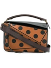 Loewe Polka Dot Puzzle Leather Shoulder Bag In Brown