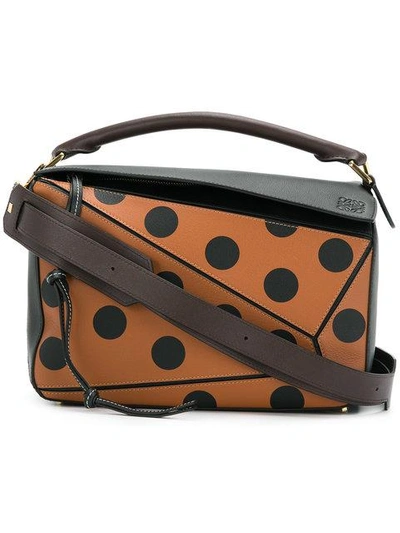 Loewe Polka Dot Puzzle Leather Shoulder Bag In Brown