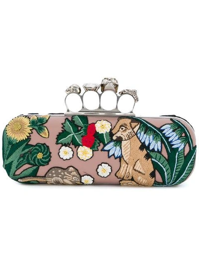 Alexander Mcqueen Woodland Fox Embroidered Knuckle Box Clutch Bag In Multi