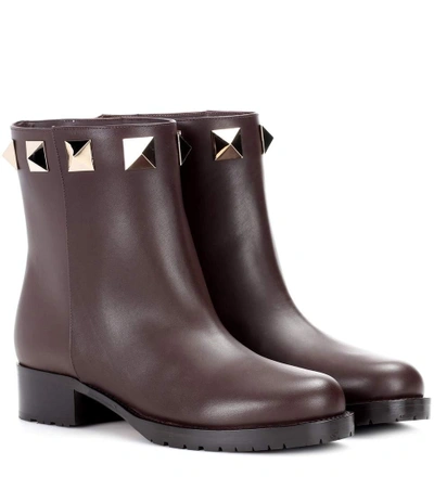 Valentino Garavani Leather Ankle Boots In Brown