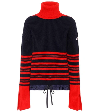 Moncler Roll Neck Striped Ribbed-knit Wool-blend Jumper In Red