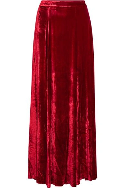 Alice And Olivia Alice + Olivia Athena Double-slit Velvet Maxi Skirt In Deep Ruby