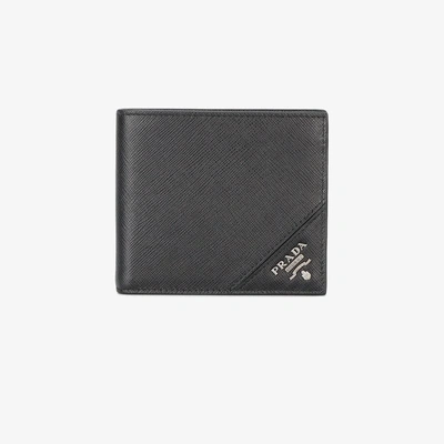 Prada Metallic Logo Bifold Wallet In Black