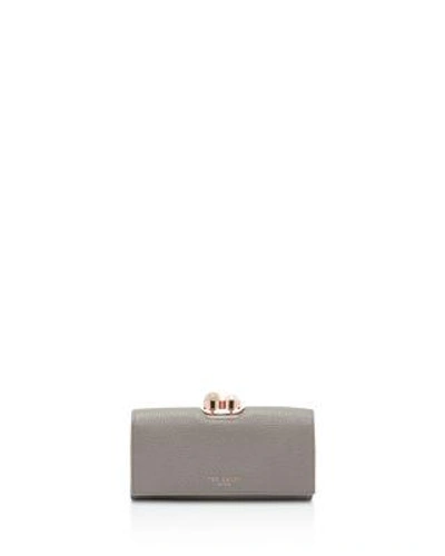 Ted Baker Marta Bobble Matinee Leather Wallet In Mid Grey/rose Gold