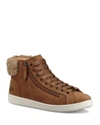 UGG OLIVE LEATHER AND SHEEPSKIN HIGH TOP SNEAKERS,1019716