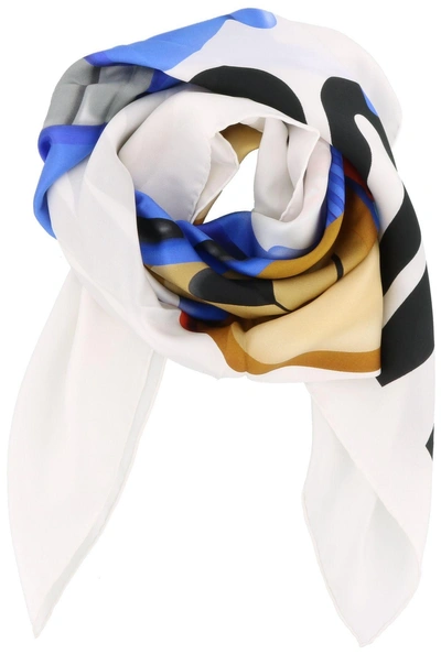 Moschino Transformers 泰迪熊印花丝绸方巾 In White