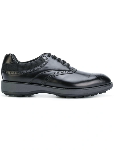 Prada Mesh-panelled Polished-leather Derby Brogues