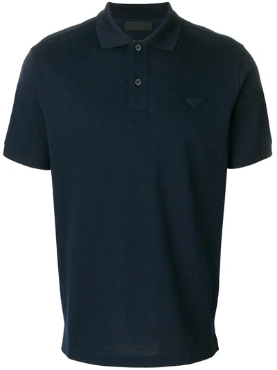 Prada Logo-detail Piqu&eacute; Polo Shirt In Blue