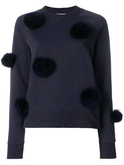 Tibi Alpaca Pompom Round-neck Pullover Sweater In Heather Grey