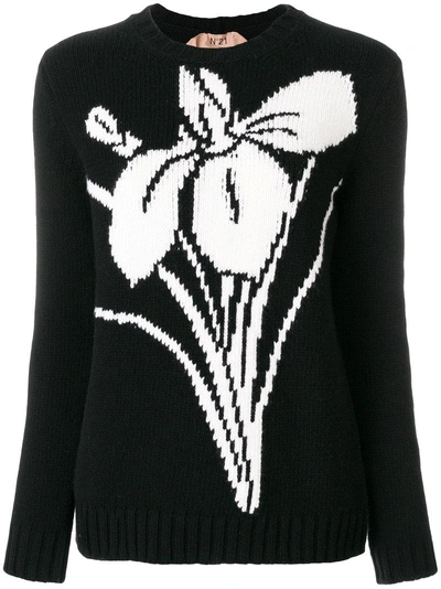 N°21 Floral-intarsia Sweater In Black