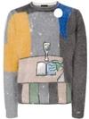 Prada Grey Angora Book Print Sweater