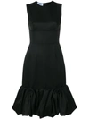 Prada Fluted Wool And Silk-blend Satin Dress In Black