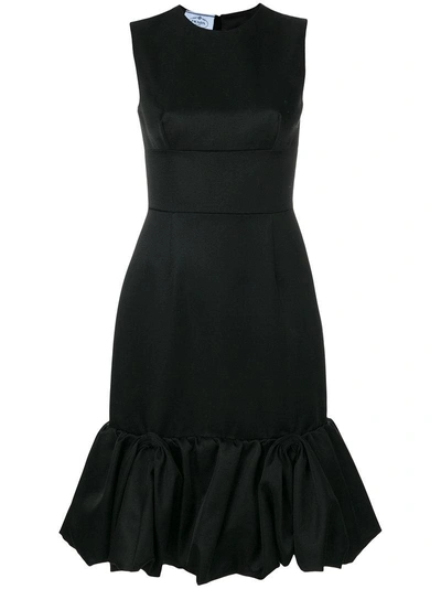 Prada Fluted Wool And Silk-blend Satin Dress In Black