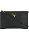 Prada Logo Plaque Clutch Bag In F0002 Nero