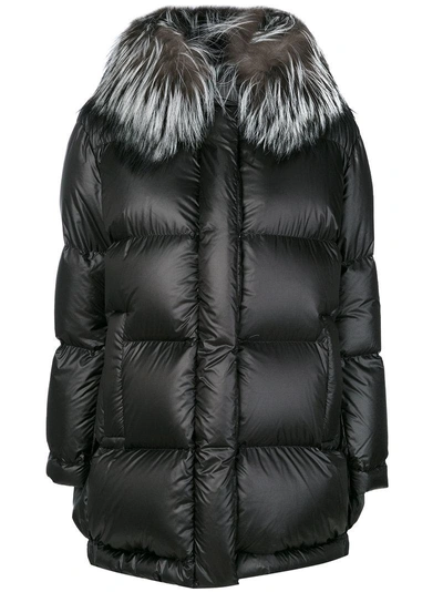 Prada Fur-trimmed Down Coat In Black