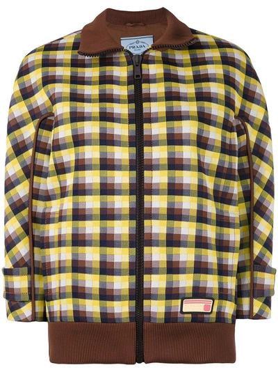 Prada Checked Jacquard-knit Bomber Jacket In Brown