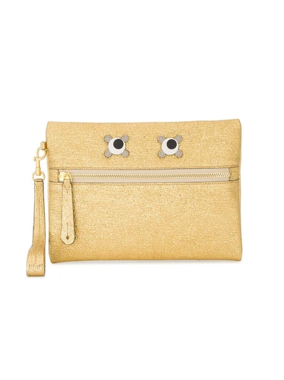 Anya Hindmarch Metallic Gold Leather Circulus Eyes Zip Pouch In Silver