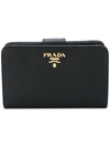 Prada Compact Zip-around Saffiano Leather Wallet In Black