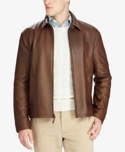 Polo Ralph Lauren Maxwell Lambskin Leather Zip Jacket In American Brown