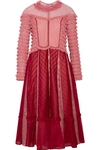 VALENTINO RUFFLED TULLE-PANELED COTTON-LACE AND ORGANZA GOWN