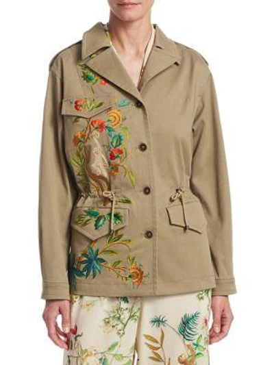 Alberta Ferretti Cropped Embroidered Safari Jacket In Beige