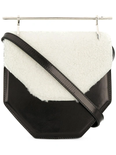 M2malletier Amor Fati Leather & Genuine Shearling Shoulder Bag - Black In Black White