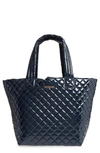 Mz Wallace Metro Leather-trimmed Quilted Vinyl Tote In Navy