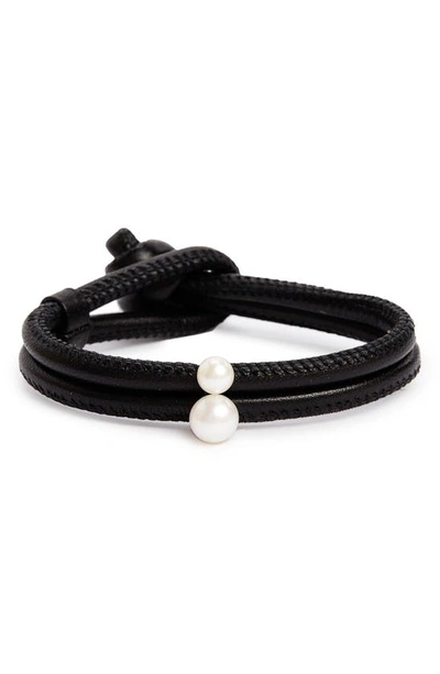 Mizuki Sea Of Beauty Black Leather Wrap Bracelet With Pearls