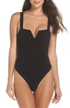Free People Pippa V Wire Thong Bodysuit In Black