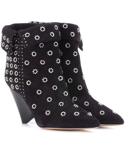 Isabel Marant Lakky Embellished Suede Ankle Boots In Black