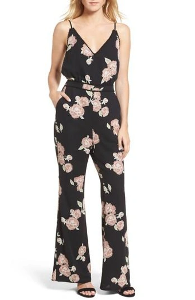 Cupcakes And Cashmere Felissa Sleeveless Floral-print Flared-leg Jumpsuit In Black
