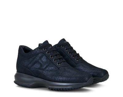 Hogan Shiny Suede Interactive Trainers In Blue Navy