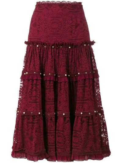 Jonathan Simkhai Tiered Embellished Lace Midi In Red