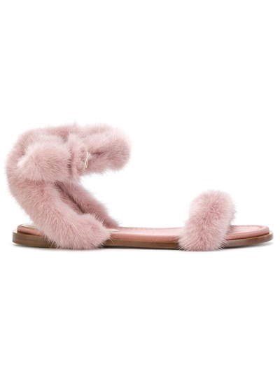 Valentino Garavani Mink Fur Ankle-strap Sandals In Pink