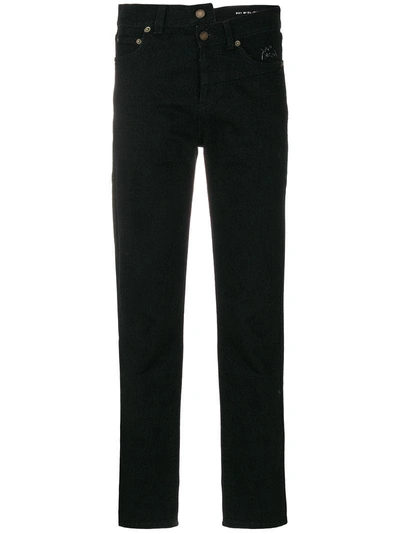 Saint Laurent Stretch Denim Bootcut Jeans In Used Black