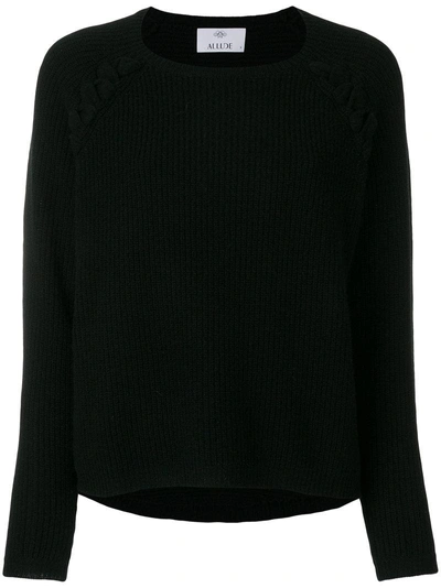 Allude Lace Detail Ribbed Sweater In Black