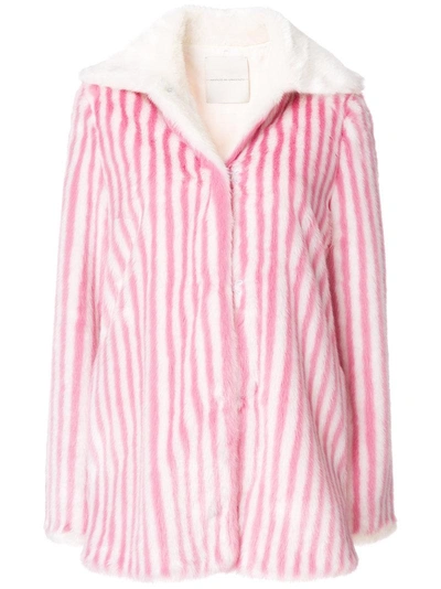 Marco De Vincenzo Striped Eco-fur Jacquard Coat In Pink White+white