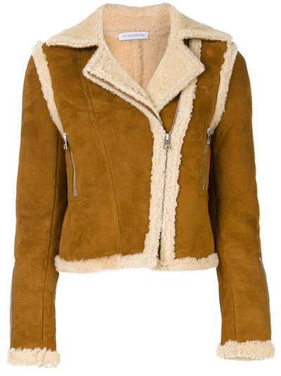 Jw Anderson Shearling Leather Jacket, Brown In Brown
