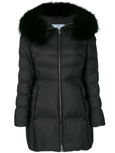 Prada Fur-trimmed Nylon Down Jacket In Black