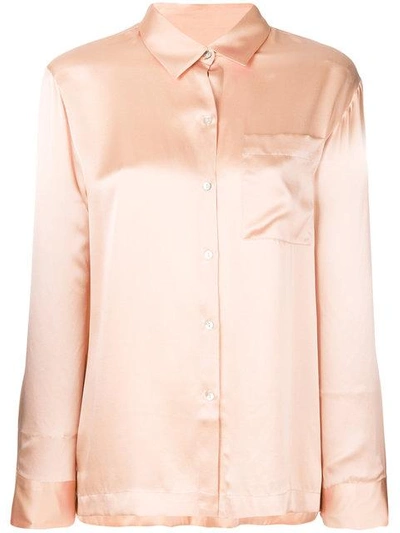 Asceno Luxe Silk Pajama Top In Pale Blush