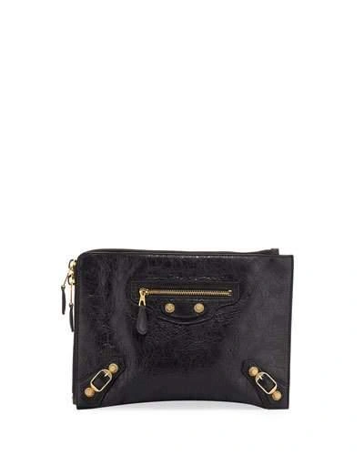Balenciaga Giant Leather Zip Pouch Bag, Black